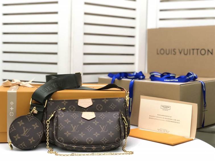 Louis Vuitton Multi Pochette Accessoires Monogram Khaki in Coated Canvas/ Leather with Gold-tone - US