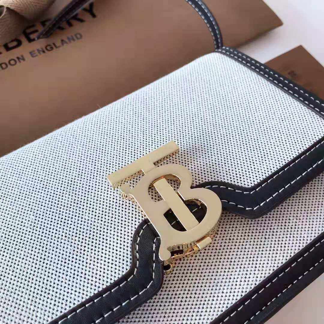 Burberry small two-tone canvas and leather TB bag replica