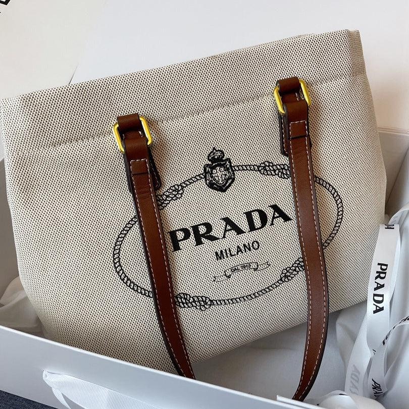 Prada Linen Blend and Leather Tote replica