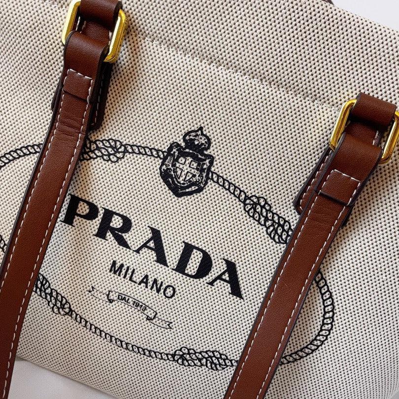 Prada Linen Blend and Leather Tote replica