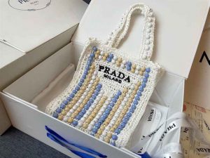 PRADA Raffia Embroidered Wood Tote Bag replica