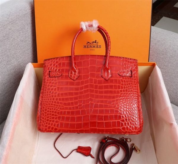 Hermes Birkin 25 Orange Crocodile Exotic Tote Bag