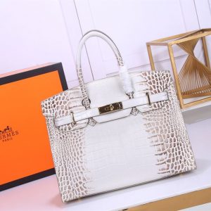 Hermès Birkin 25 Blanc Himalaya Crocodile Bag